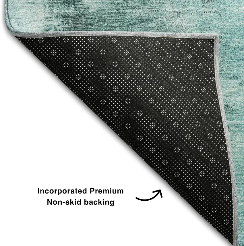 Teal Ivory And Charcoal Abstract Washable Area Rug With UV Protection Photo 6