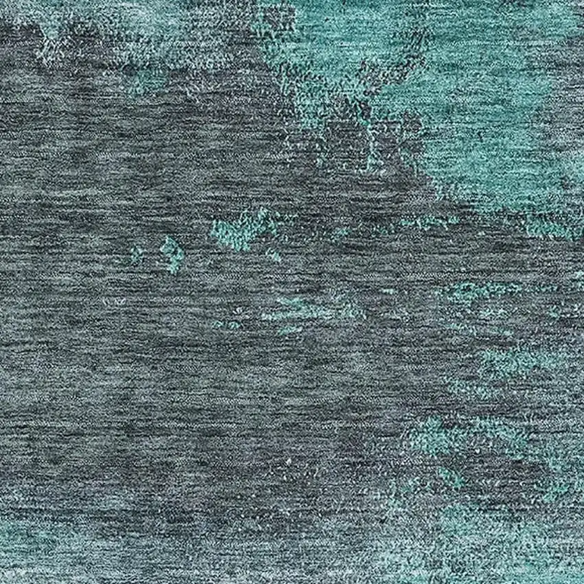 Teal Ivory And Charcoal Abstract Washable Area Rug With UV Protection Photo 2