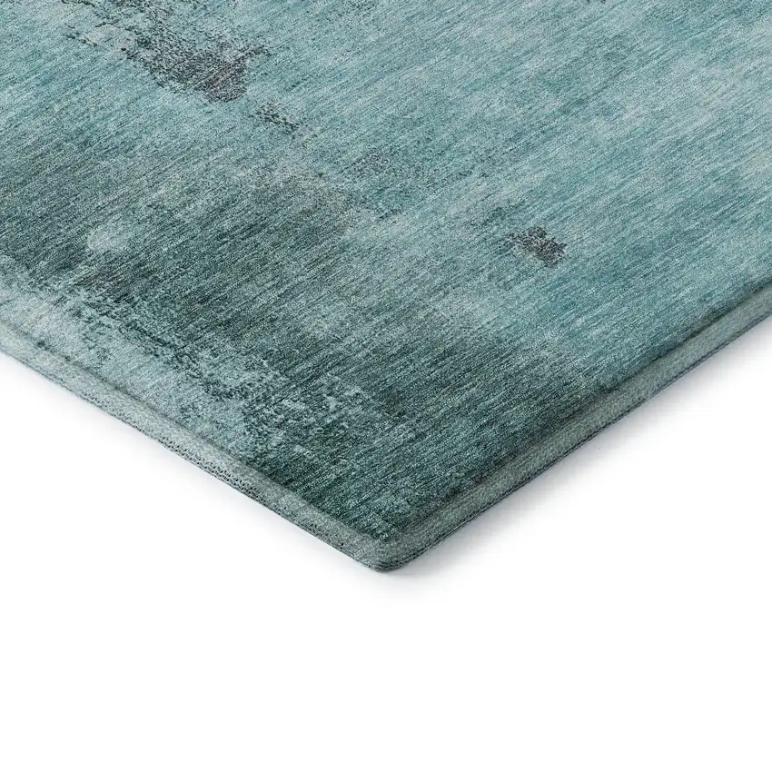 Teal Ivory And Charcoal Abstract Washable Area Rug With UV Protection Photo 7