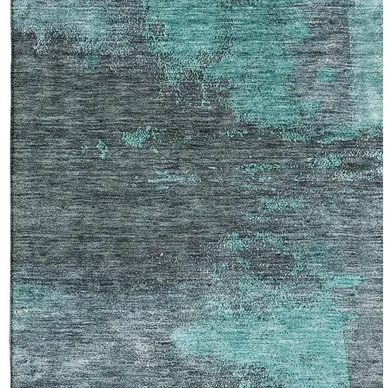 Teal Ivory And Charcoal Abstract Washable Area Rug With UV Protection Photo 3