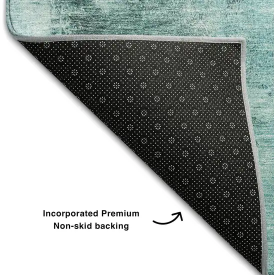 Teal Ivory And Charcoal Abstract Washable Area Rug With UV Protection Photo 6