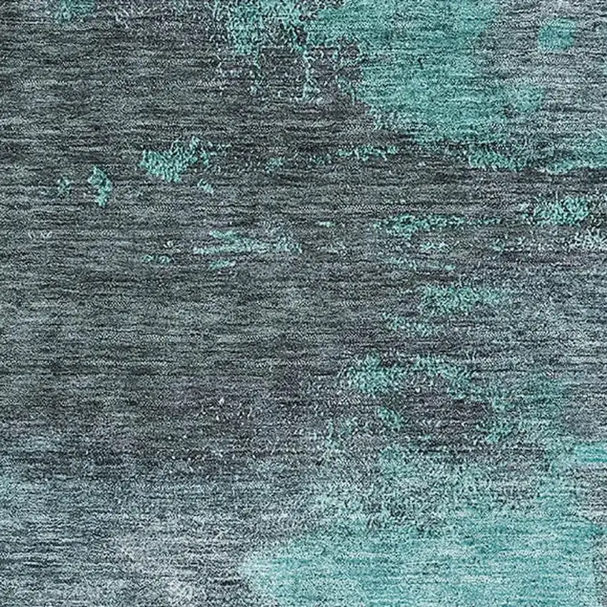 Teal Ivory And Charcoal Abstract Washable Area Rug With UV Protection Photo 2