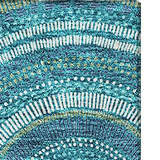 Teal Ivory And Fern Green Geometric Washable Area Rug With UV Protection Photo 3