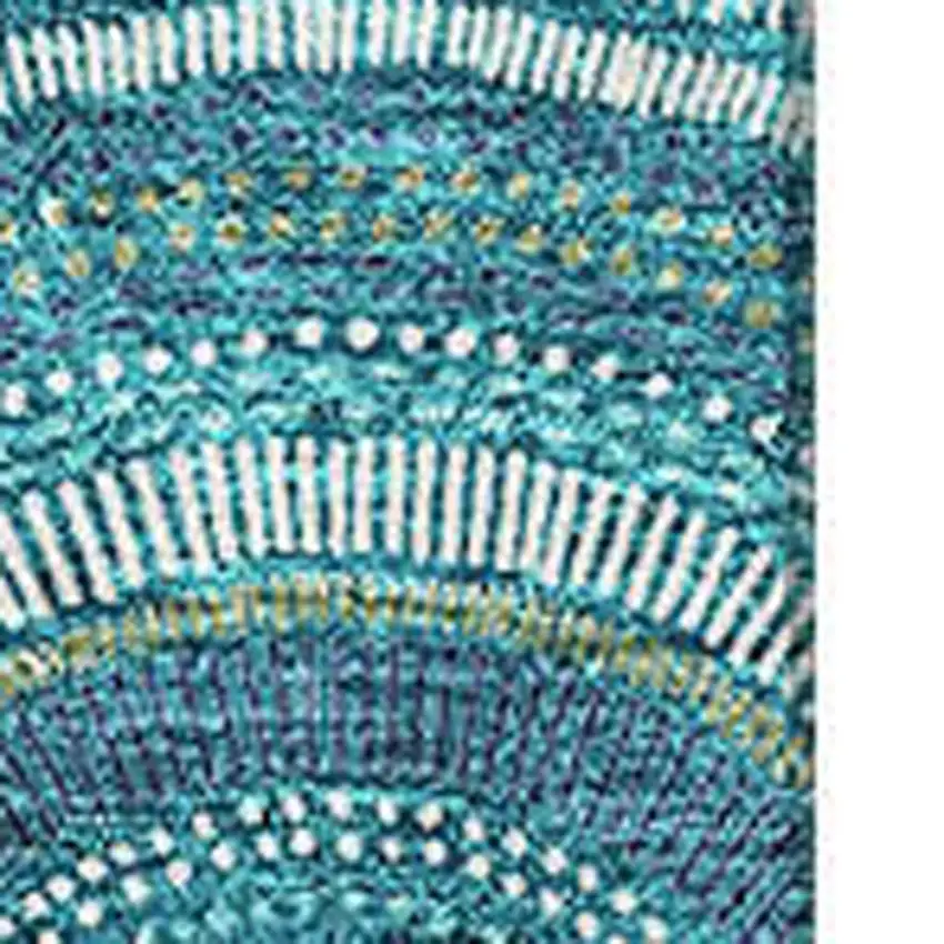 Teal Ivory And Fern Green Geometric Washable Area Rug With UV Protection Photo 2