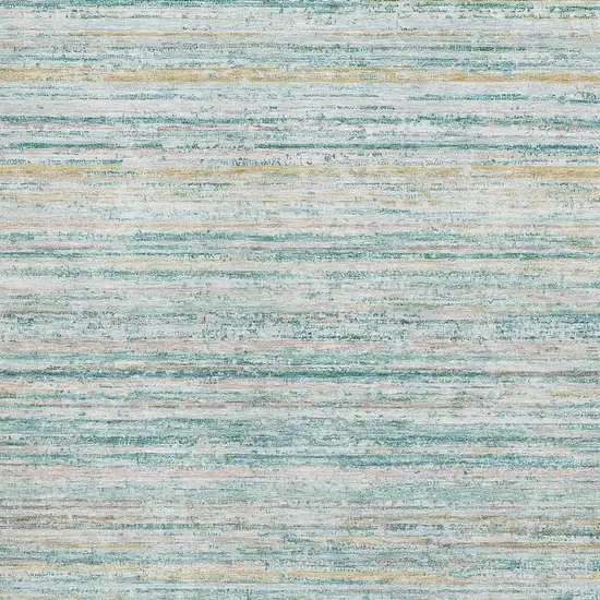 Teal Ivory And Gold Striped Washable Area Rug With UV Protection Photo 2