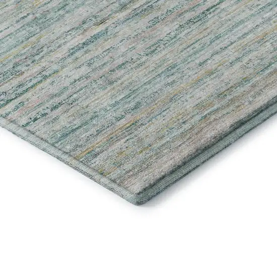 Teal Ivory And Gold Striped Washable Area Rug With UV Protection Photo 7