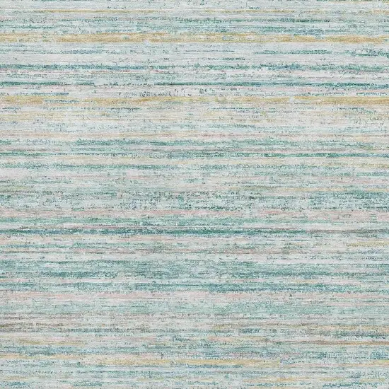 Teal Ivory And Gold Striped Washable Area Rug With UV Protection Photo 2