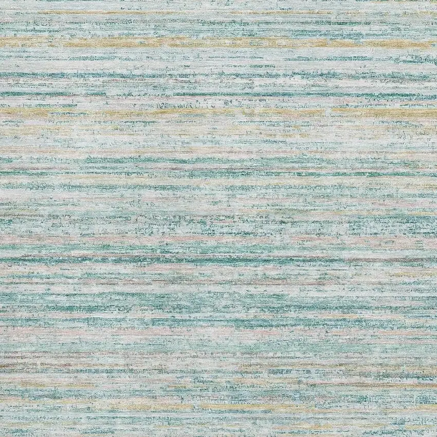 Teal Ivory And Gold Striped Washable Area Rug With UV Protection Photo 2