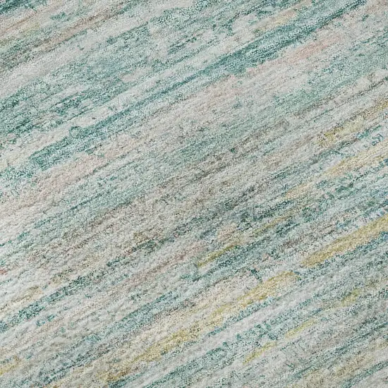 Teal Ivory And Gold Striped Washable Area Rug With UV Protection Photo 9