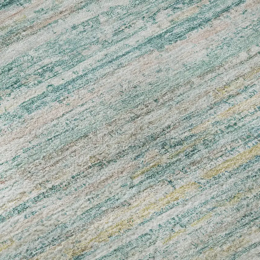 Teal Ivory And Gold Striped Washable Area Rug With UV Protection Photo 9
