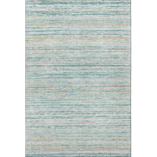 Teal Ivory And Gold Striped Washable Area Rug With UV Protection Photo 3