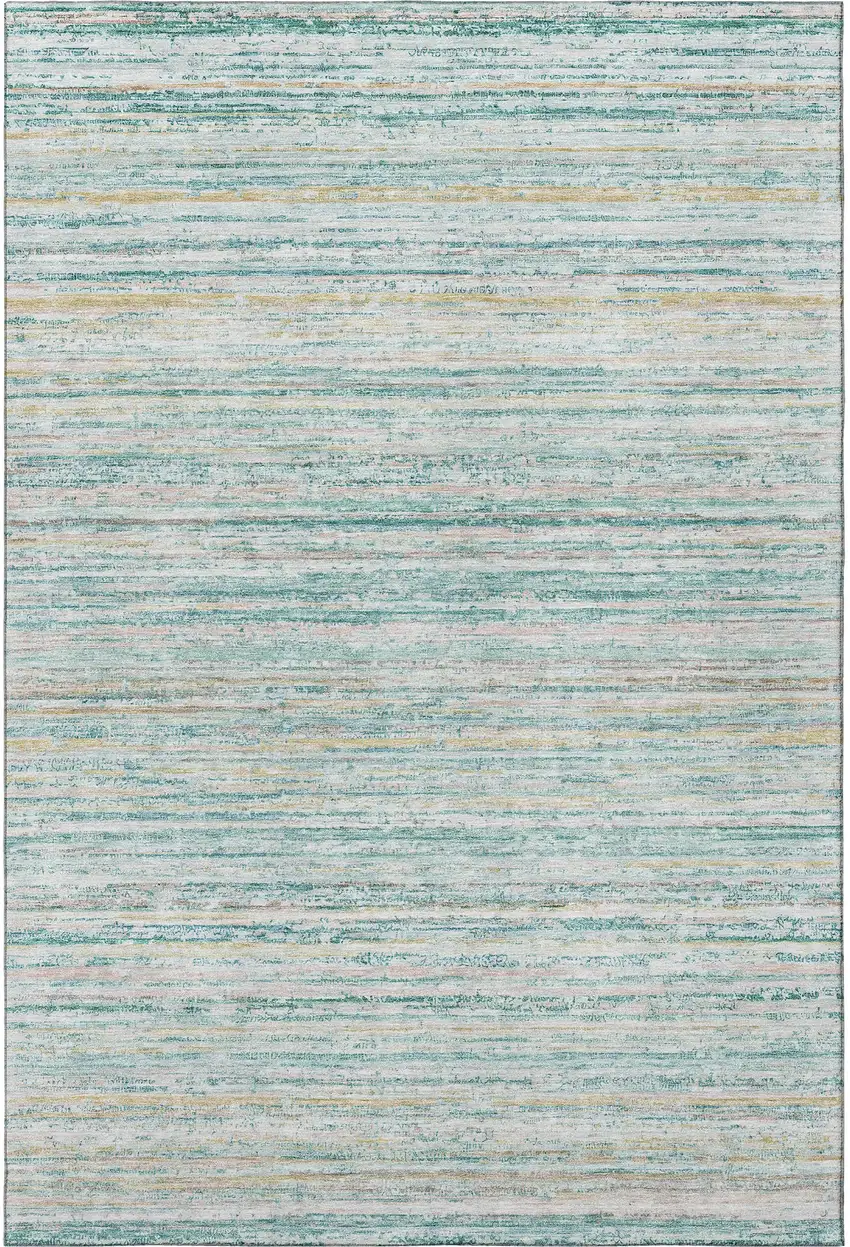 Teal Ivory And Gold Striped Washable Area Rug With UV Protection Photo 3