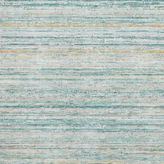 Teal Ivory And Gold Striped Washable Area Rug With UV Protection Photo 2
