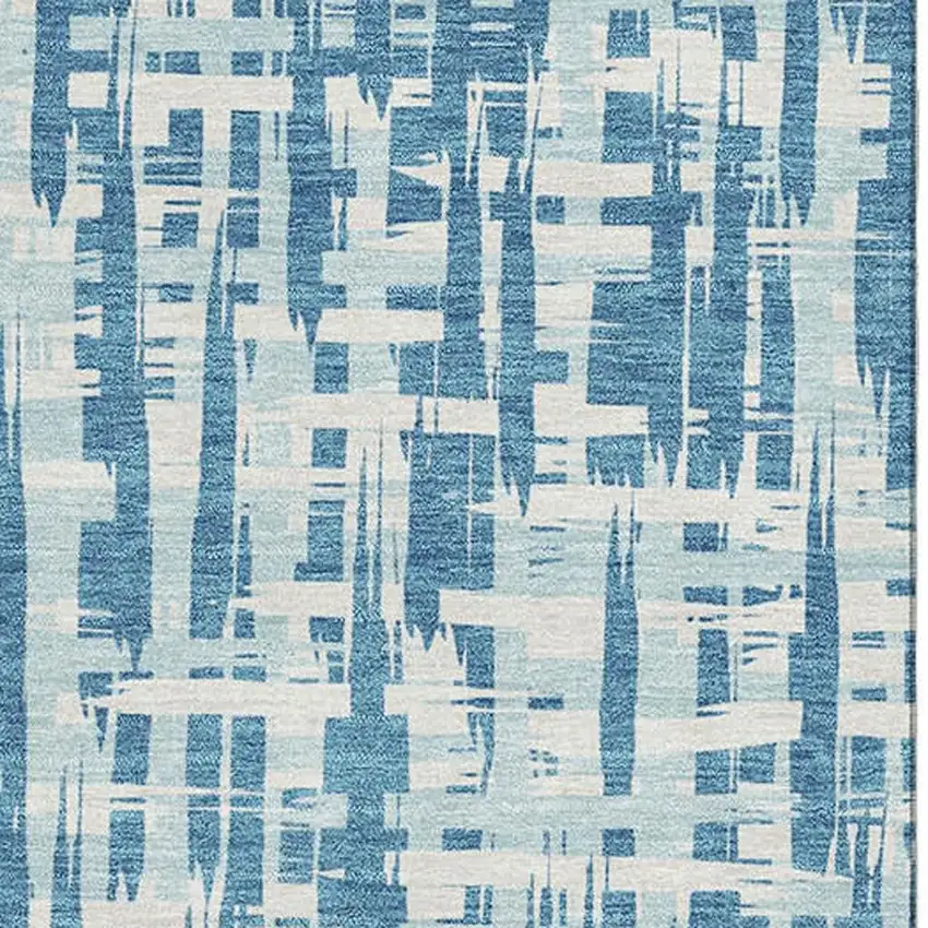 Teal Ivory And Gray Abstract Geometric Washable Area Rug With UV Protection Photo 2