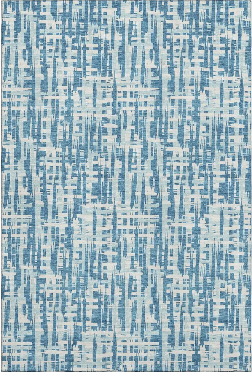 Teal Ivory And Gray Abstract Geometric Washable Area Rug With UV Protection Photo 1