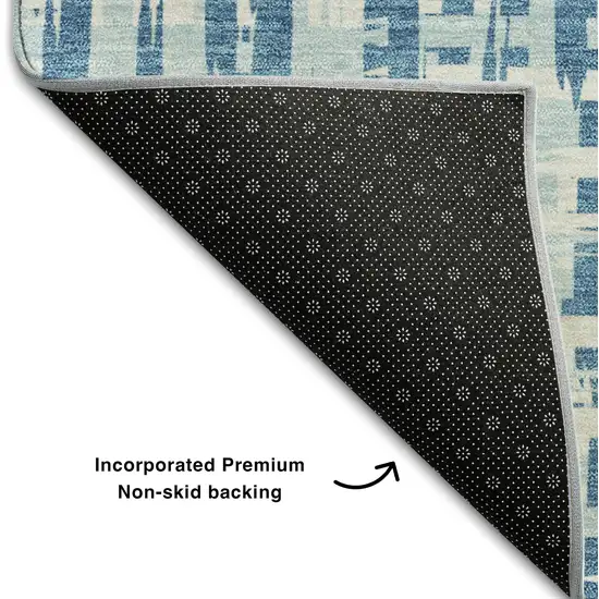 Teal Ivory And Gray Abstract Geometric Washable Area Rug With UV Protection Photo 6