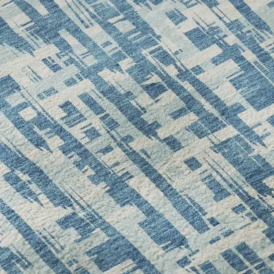 Teal Ivory And Gray Abstract Geometric Washable Area Rug With UV Protection Photo 9