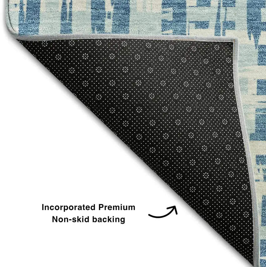 Teal Ivory And Gray Abstract Geometric Washable Area Rug With UV Protection Photo 6