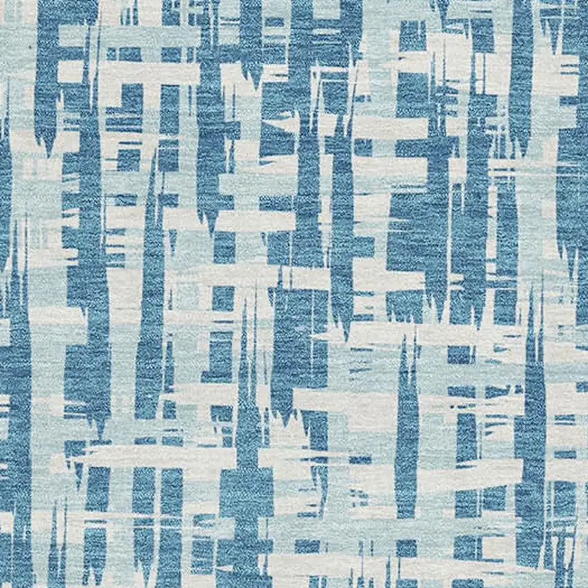 Teal Ivory And Gray Abstract Geometric Washable Area Rug With UV Protection Photo 2