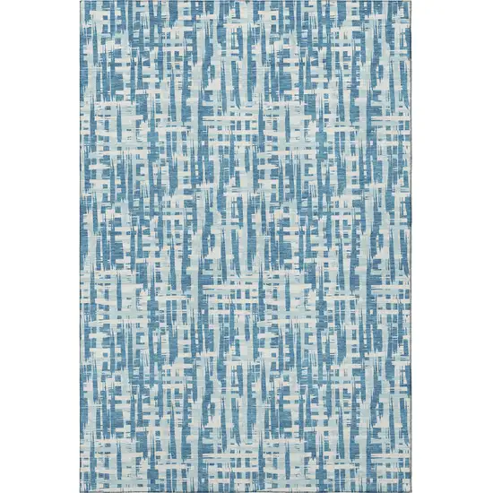 Teal Ivory And Gray Abstract Geometric Washable Area Rug With UV Protection Photo 3