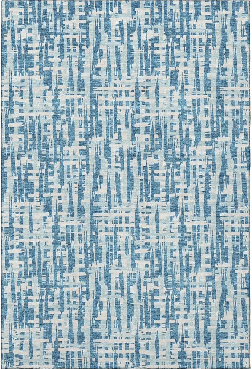 Teal Ivory And Gray Abstract Geometric Washable Area Rug With UV Protection Photo 3