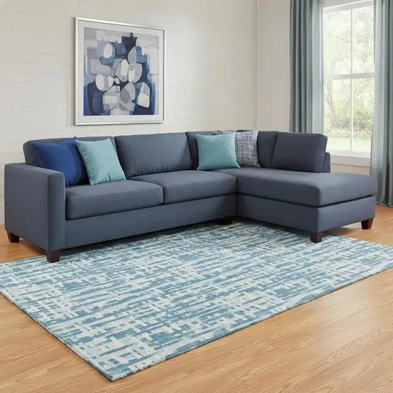 Teal Ivory And Gray Abstract Geometric Washable Area Rug With UV Protection Photo 2