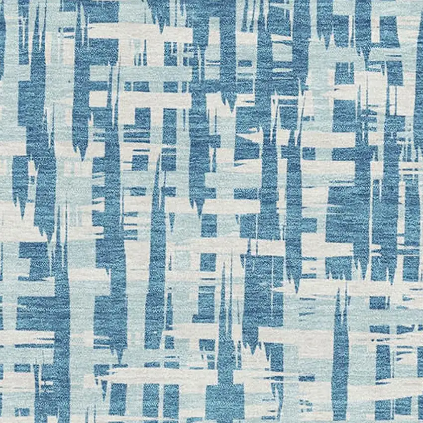 Teal Ivory And Gray Abstract Geometric Washable Area Rug With UV Protection Photo 2