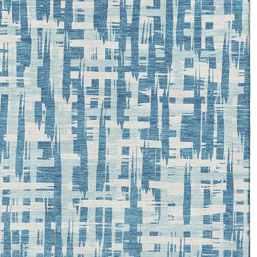 Teal Ivory And Gray Abstract Geometric Washable Area Rug With UV Protection Photo 3