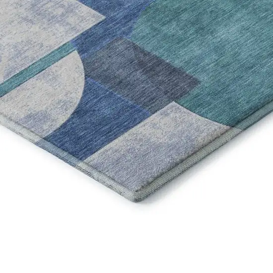 Teal Ivory And Gray Abstract Geometric Washable Area Rug With UV Protection Photo 6