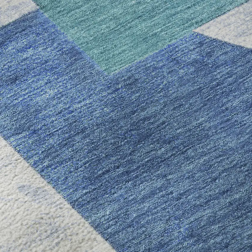 Teal Ivory And Gray Abstract Geometric Washable Area Rug With UV Protection Photo 8