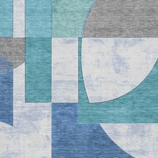 Teal Ivory And Gray Abstract Geometric Washable Area Rug With UV Protection Photo 2
