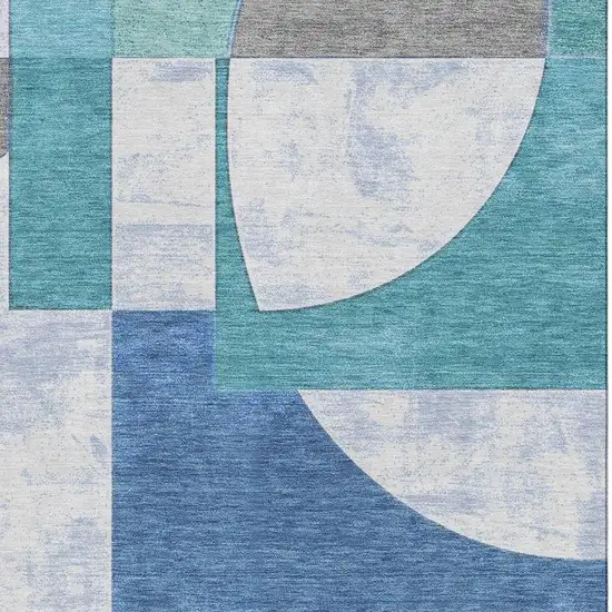 Teal Ivory And Gray Abstract Geometric Washable Area Rug With UV Protection Photo 2