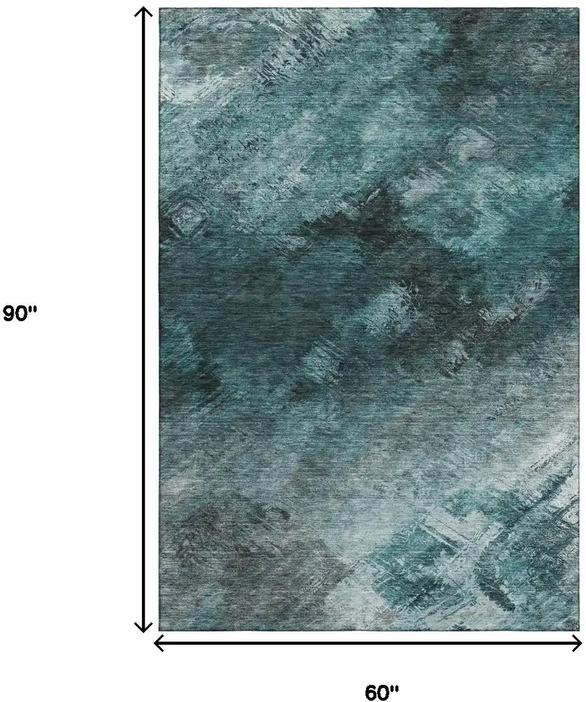 Teal Ivory And Gray Abstract Washable Area Rug With UV Protection Photo 9