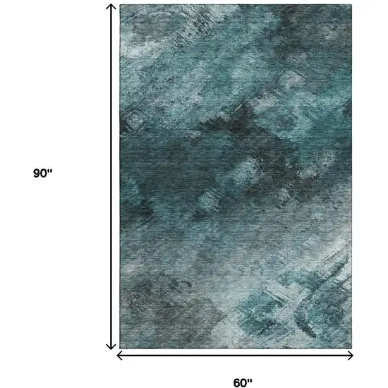 Teal Ivory And Gray Abstract Washable Area Rug With UV Protection Photo 9
