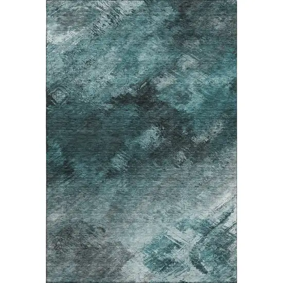 Teal Ivory And Gray Abstract Washable Area Rug With UV Protection Photo 2