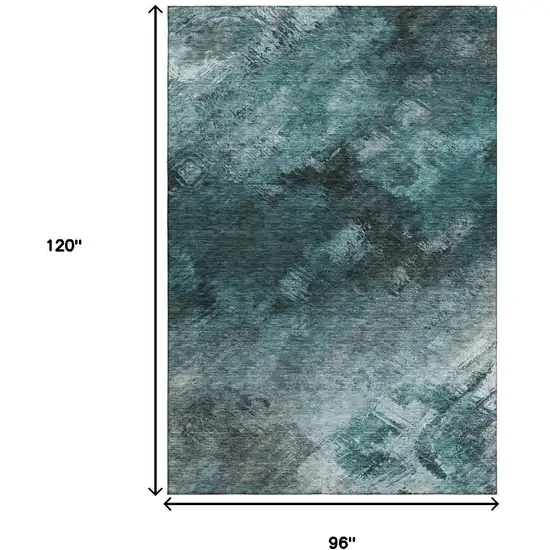 Teal Ivory And Gray Abstract Washable Area Rug With UV Protection Photo 3