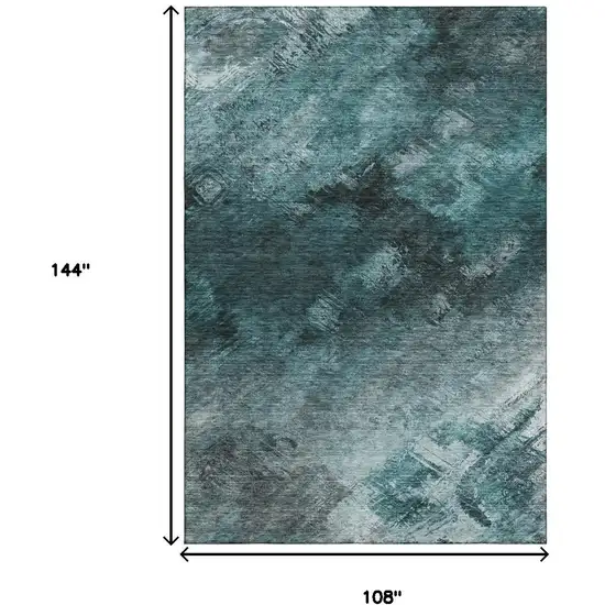 Teal Ivory And Gray Abstract Washable Area Rug With UV Protection Photo 7