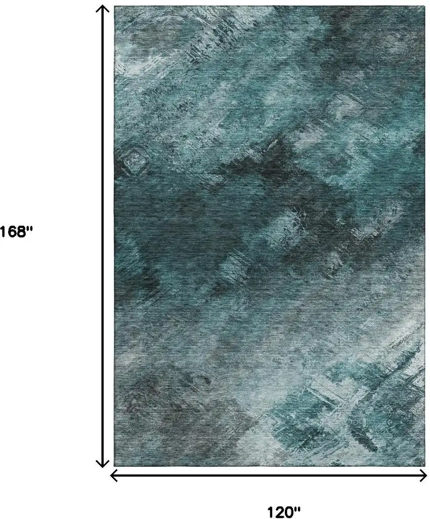 Teal Ivory And Gray Abstract Washable Area Rug With UV Protection Photo 5