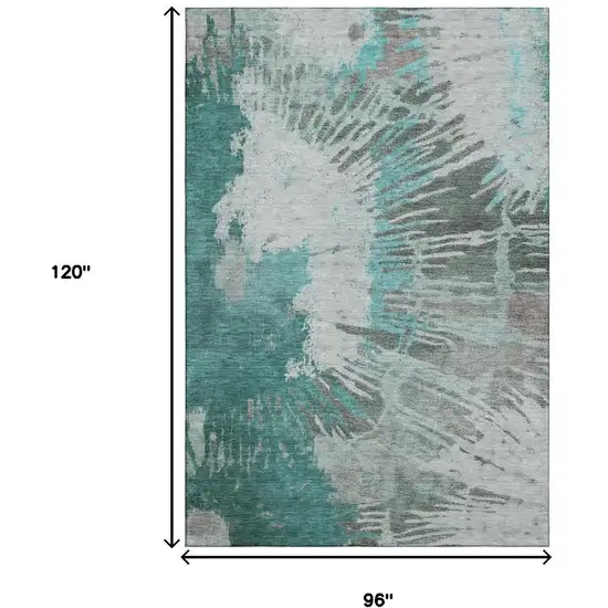 Teal Ivory And Gray Abstract Washable Area Rug With UV Protection Photo 5