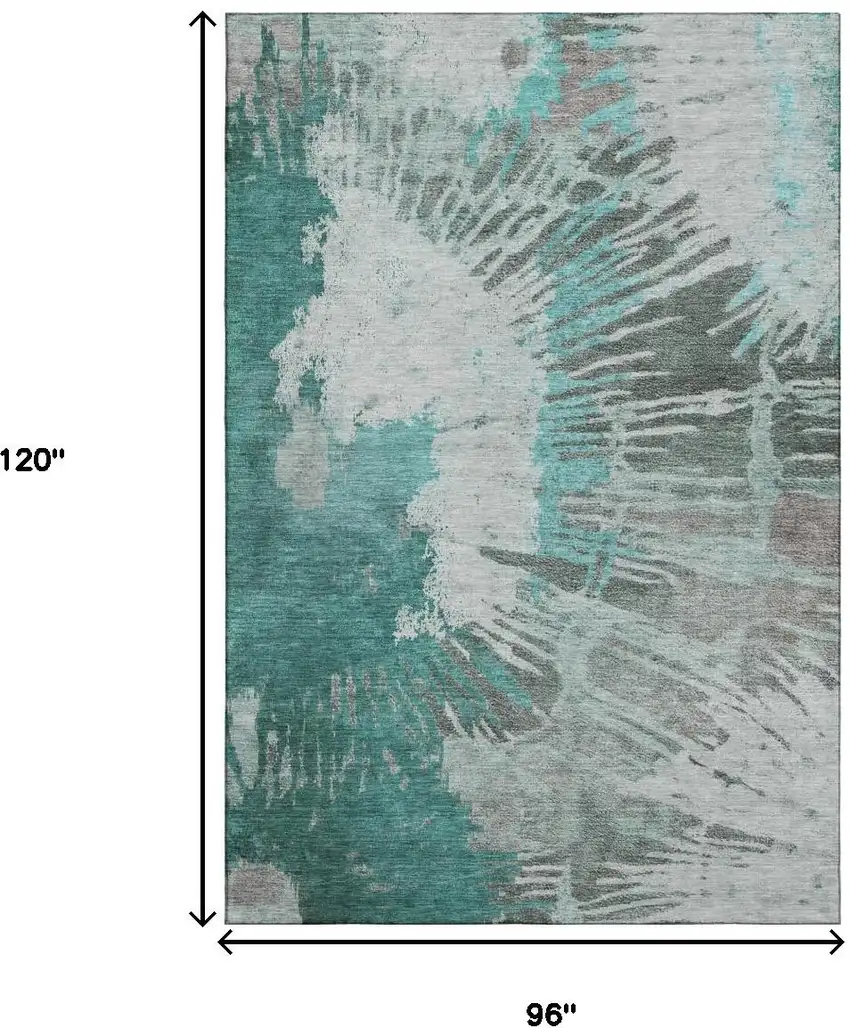 Teal Ivory And Gray Abstract Washable Area Rug With UV Protection Photo 5