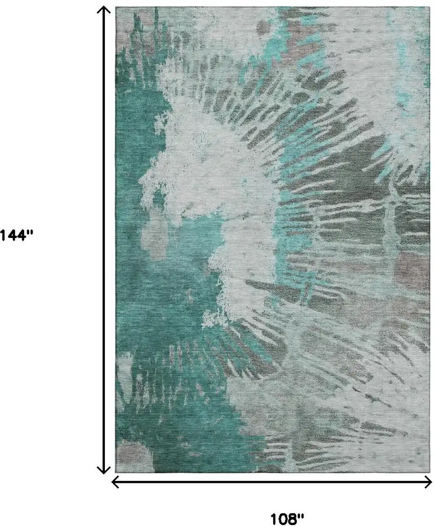 Teal Ivory And Gray Abstract Washable Area Rug With UV Protection Photo 7