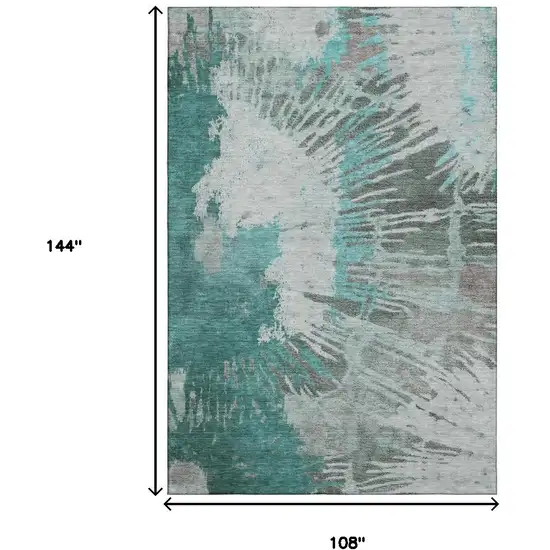 Teal Ivory And Gray Abstract Washable Area Rug With UV Protection Photo 7