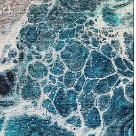 Teal Ivory And Gray Abstract Washable Area Rug With UV Protection Photo 3