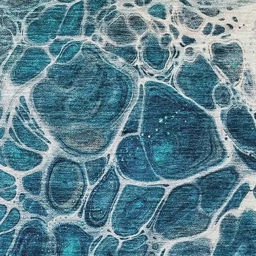 Teal Ivory And Gray Abstract Washable Area Rug With UV Protection Photo 4