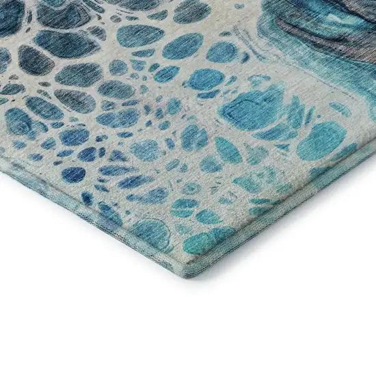 Teal Ivory And Gray Abstract Washable Area Rug With UV Protection Photo 9
