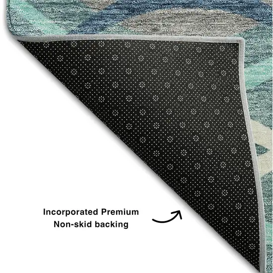 Teal Ivory And Gray Abstract Washable Area Rug With UV Protection Photo 7