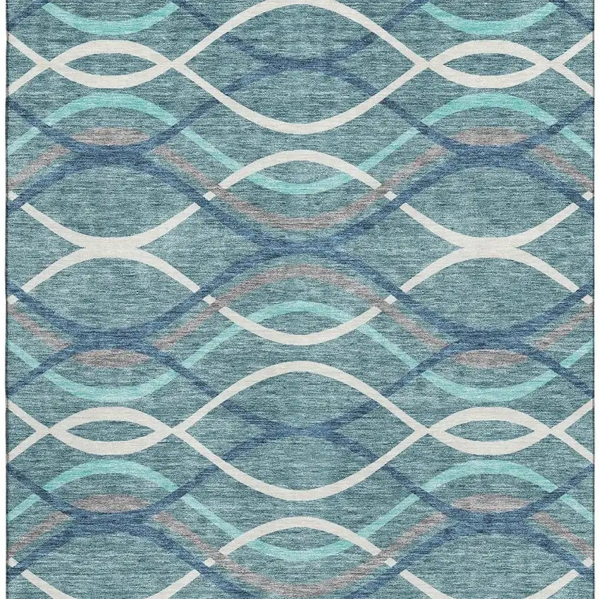 Teal Ivory And Gray Abstract Washable Area Rug With UV Protection Photo 3