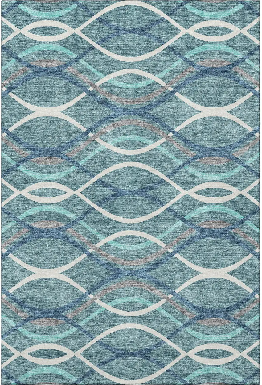 Teal Ivory And Gray Abstract Washable Area Rug With UV Protection Photo 4