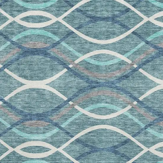 Teal Ivory And Gray Abstract Washable Area Rug With UV Protection Photo 3