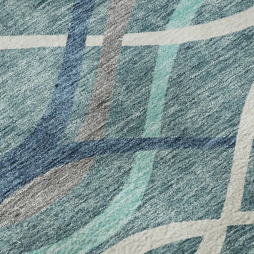 Teal Ivory And Gray Abstract Washable Area Rug With UV Protection Photo 9